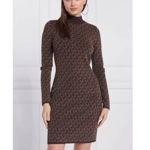 Michael Kors Brown Monogrammed Dress High Neck Knitted mini Dress ✨bran new✨